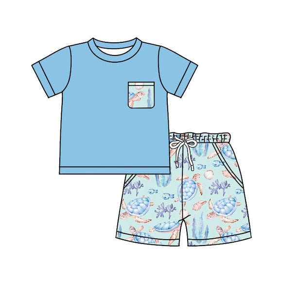 Short sleeves pocket top turtle shorts boys clothes