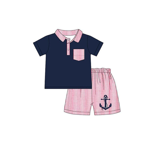 Navy polo shirt stripe anchor shorts boys clothes