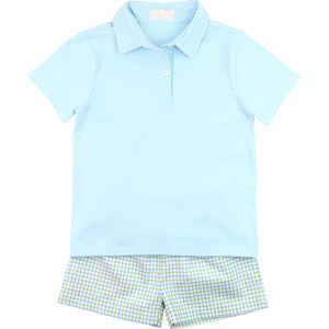 Light blue polo shirt plaid shorts boys summer outfits