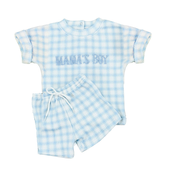Short sleeves plaid mama's boy kids summer outfits