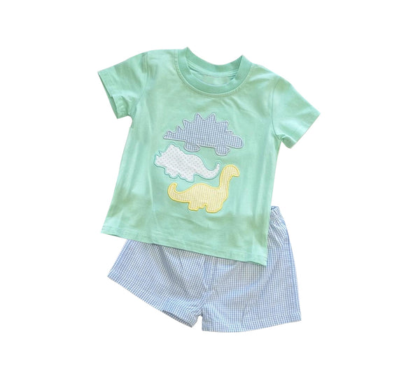 Dinosaur top plaid shorts boys summer clothes