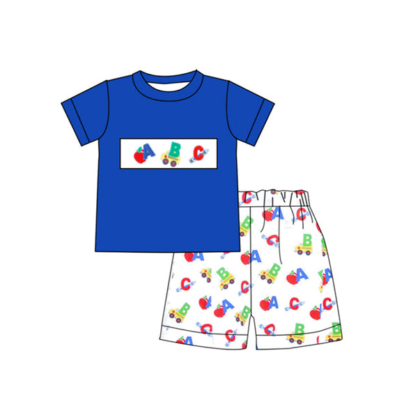 Blue ABC apple top shorts boys back to school outfits