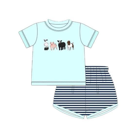 Sheep pig cow top stripe shorts boys outfits