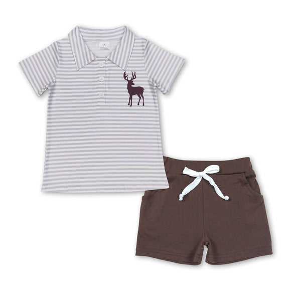 Deer stripe polo shirt brown shorts boys clothing