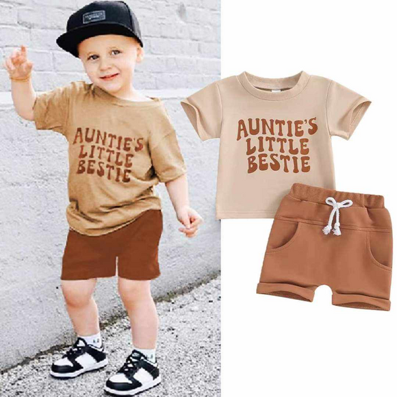 Auntie's little bestie top shorts boys clothing set
