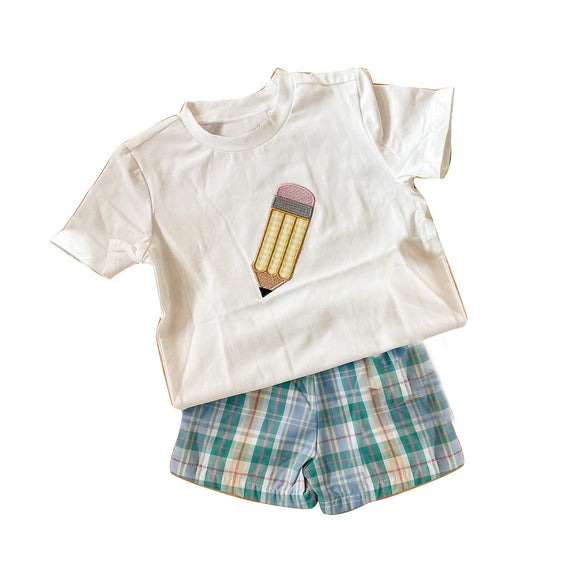 Pencil top plaid shorts kids boys back to school outfits