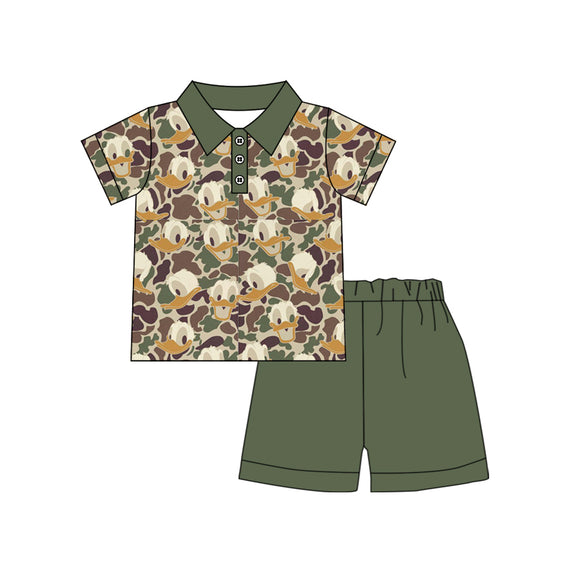 Deadline May 20 pre order Short sleeves camo duck polo top green shorts boys clothing