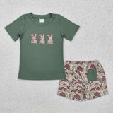 BSSO1004 short sleeve camo embroidery  rabbit green outfits