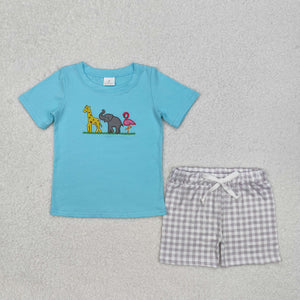 BSSO1019 baby boy clothes embroidery animal toddler boy summer outfits