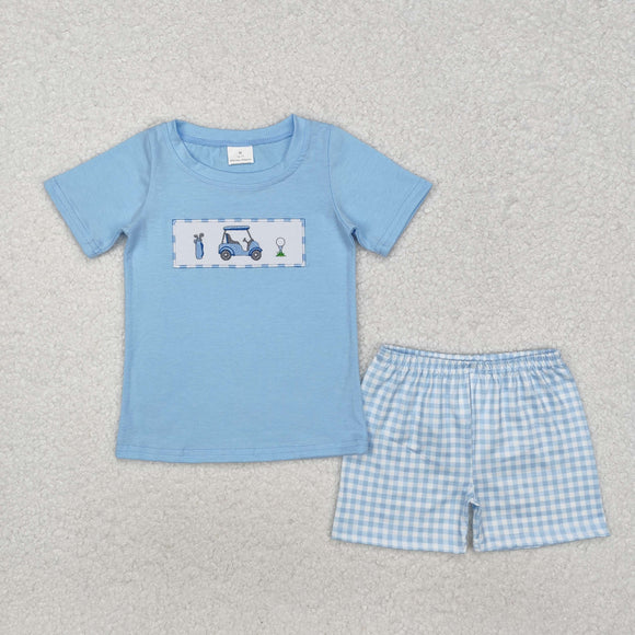 BSSO1052 baby Boys embroidery Golf car shorts blue outfits