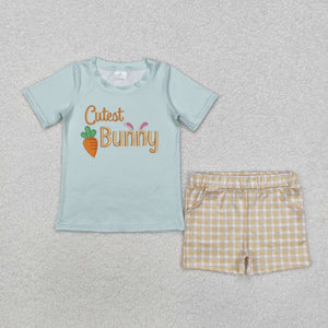 BSSO1073 Boys green cuteest bunny plaid shorts outfits