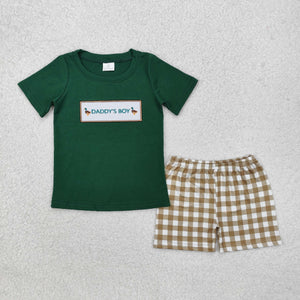 BSSO1132 Boys daddy‘s boy embroidered green shorts Outfits