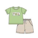 Pre-order BSSO1154 Boys green embroidery fishing stripe shorts Outfits