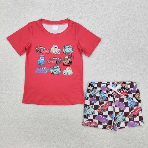 BSSO1159  Boys red cartoon car shorts Outfits