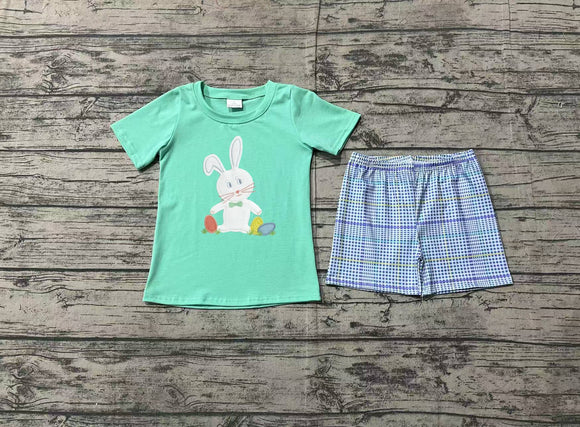 Pre-oeder BSSO1185 Boys Easter bunny green plaid shorts outfits