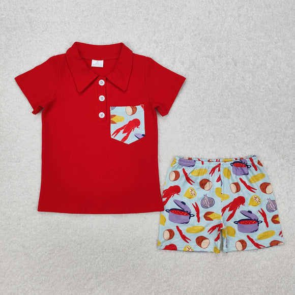 BSSO1188 Boys red pocket crayfish shorts outfits