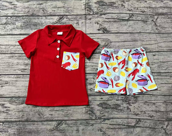 Pre-oeder BSSO1188 Boys red pocket Tiny lobster shorts outfits