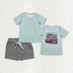 BSSO1199 Boys hunting duck green grey shorts outfits