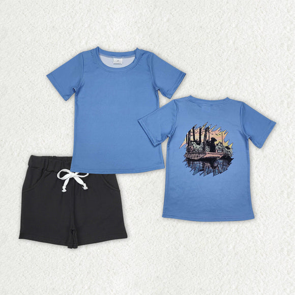 BSSO1201 Boys boating  blue black shorts outfits