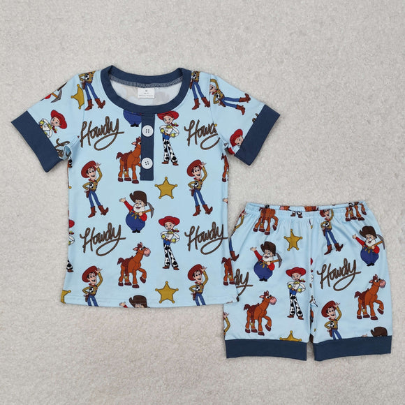 BSSO1214 Boys blue cartoon HOWDY shorts outfits