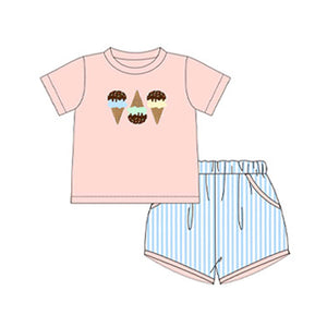 Pre-order BSSO1223 Boys icecream blue stripe shorts outfits（Deadline Jan.14）