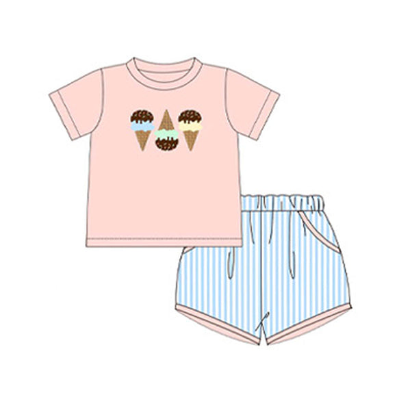 Pre-order BSSO1223 Boys icecream blue stripe shorts outfits（Deadline Jan.14）