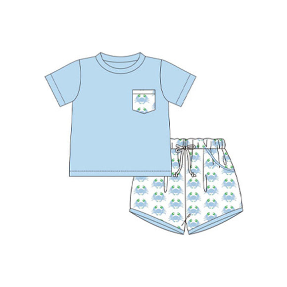 Pre-order BSSO1225 Boys pocket Crab blue shorts outfits（Deadline Jan.14）