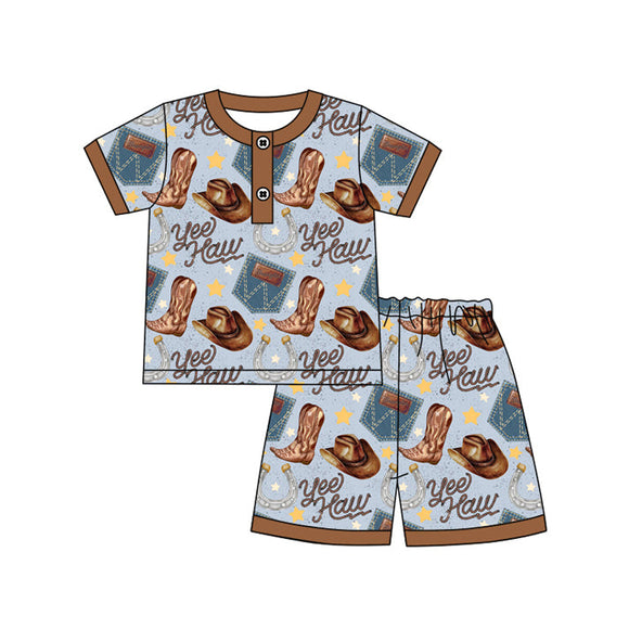 Pre-order BSSO1230 Boys brown short sleeve YEE HAW shorts outfits（Deadline Jan.14）