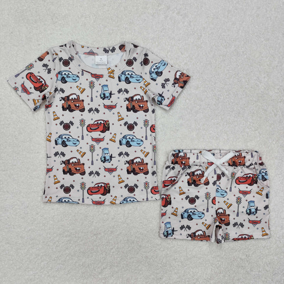 BSSO1233 Boys cartoon car short sleeve shorts outfits