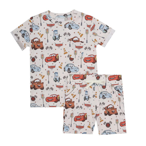 Pre-order BSSO1233 Boys cartoon car short sleeve shorts outfits（Deadline Jan.14）