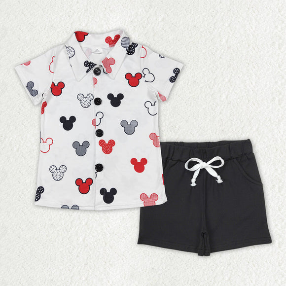 BSSO1386 Boys red black mouse white short shirt black shorts outfits