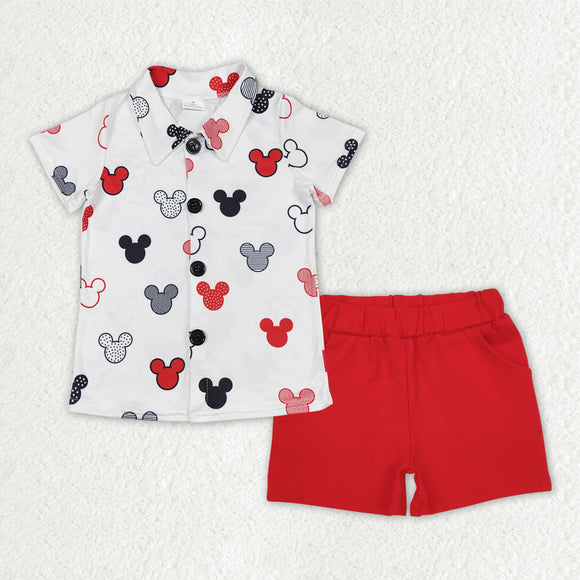 BSSO1387 Boys black mouse white short shirt red shorts outfits