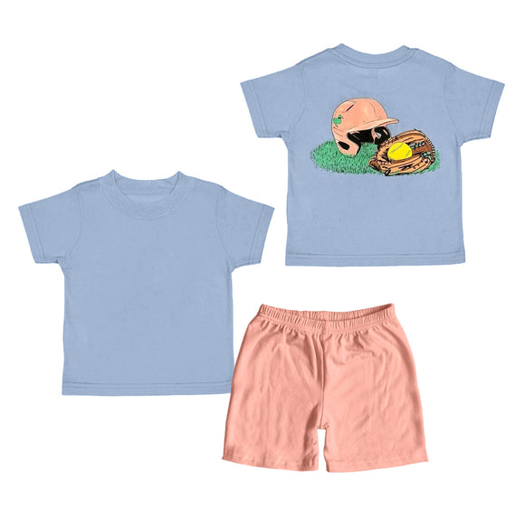Pre-order BSSO1526 Boys blue short sleeve Softball pink shorts outfits（Deadline May.15）
