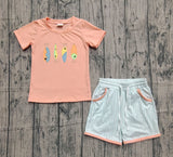 Pre-order BSSO1606 Boys embroidered Fishhook short sleeve stripe shorts outfits