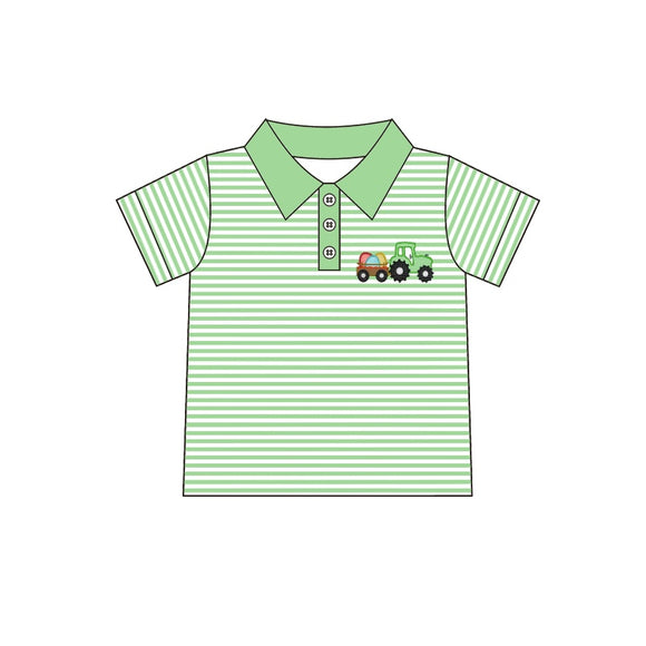 BT0442--pre order Easter tractor & egg green T- shirt