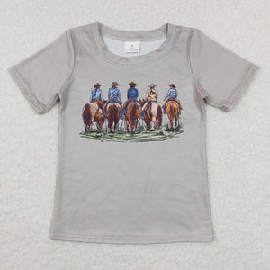 BT0505-- short sleeve western cowboy grey top