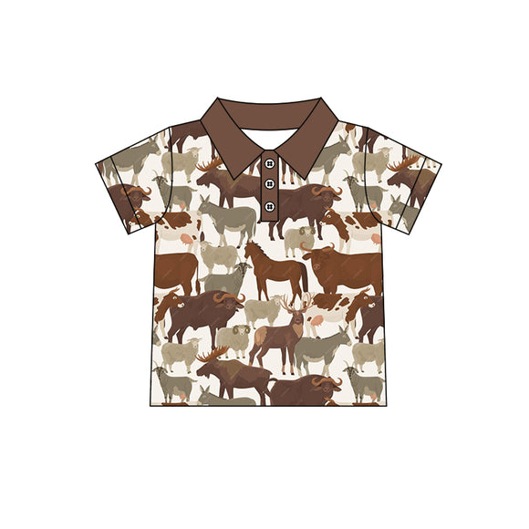 BT0548--pre order horse brown short sleeve shirt