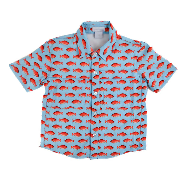 Short sleeves fish kids boy button down shirt