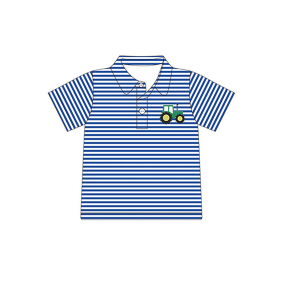 Deadline May 12 pre order Short sleeves stripe tractor kids boys farm polo shirt