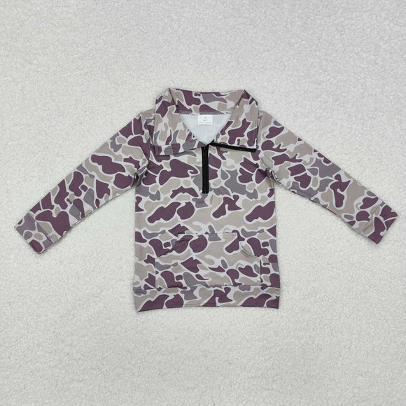 BT1036 long sleeve camo milk silk kids zipper pullover