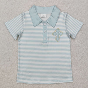 BT1045 short sleeves Easter cross blue  top