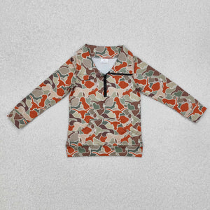 BT1069 long sleeve camo cow zipper pullover