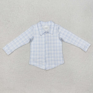 BT1075 toddler boy clothes blue gingham boy winter top shirt