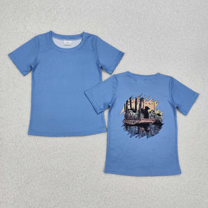 BT1082 Boys dog boat blue short sleeve shirt top