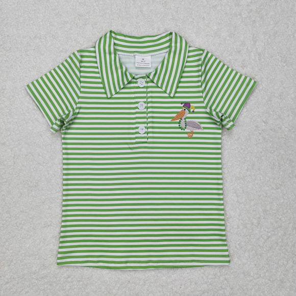 BT1094 Mardi Gras Boys stripe embroidered green short sleeve shirt top