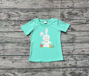 Pre-order BT1132 baby boys Easter embroidery buuny green short sleeves top