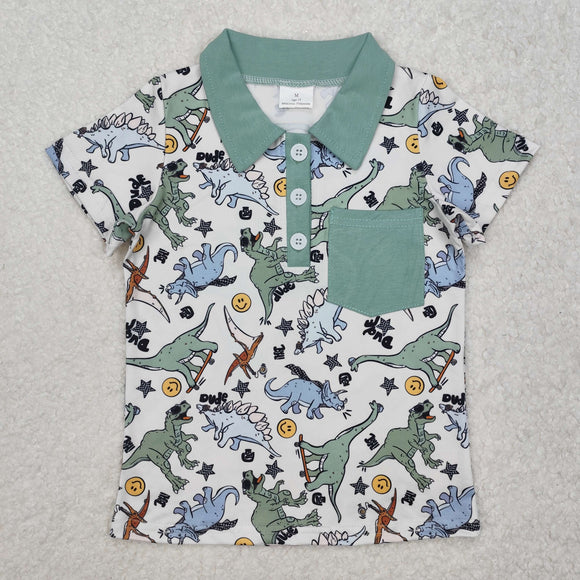 BT1133 baby dinosaur pocket green short sleeves top