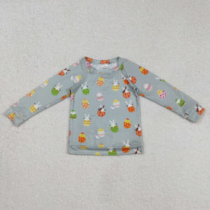 BT1137 boy Easter bunny clothes green long sleeve shirt top