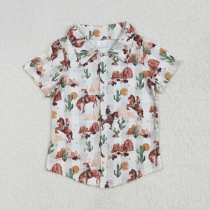 BT1155 western boys horse cactus short sleeves shirt top