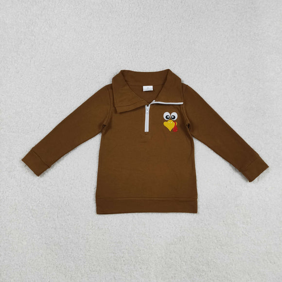 BT1265 baby boys embroidered bird brown zipper shirt top